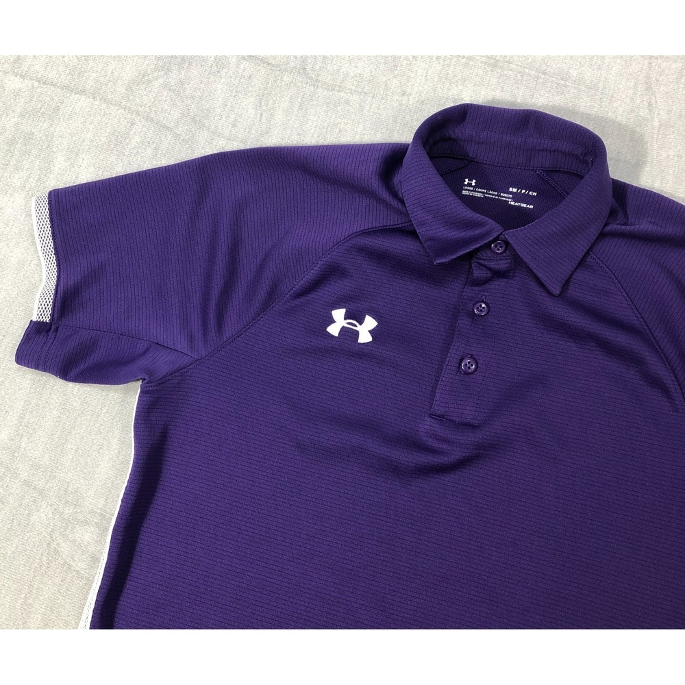 Under Armour Polo Shirt Men's Small Purple Heat Gear Loose Fit Short Sleeve Golf